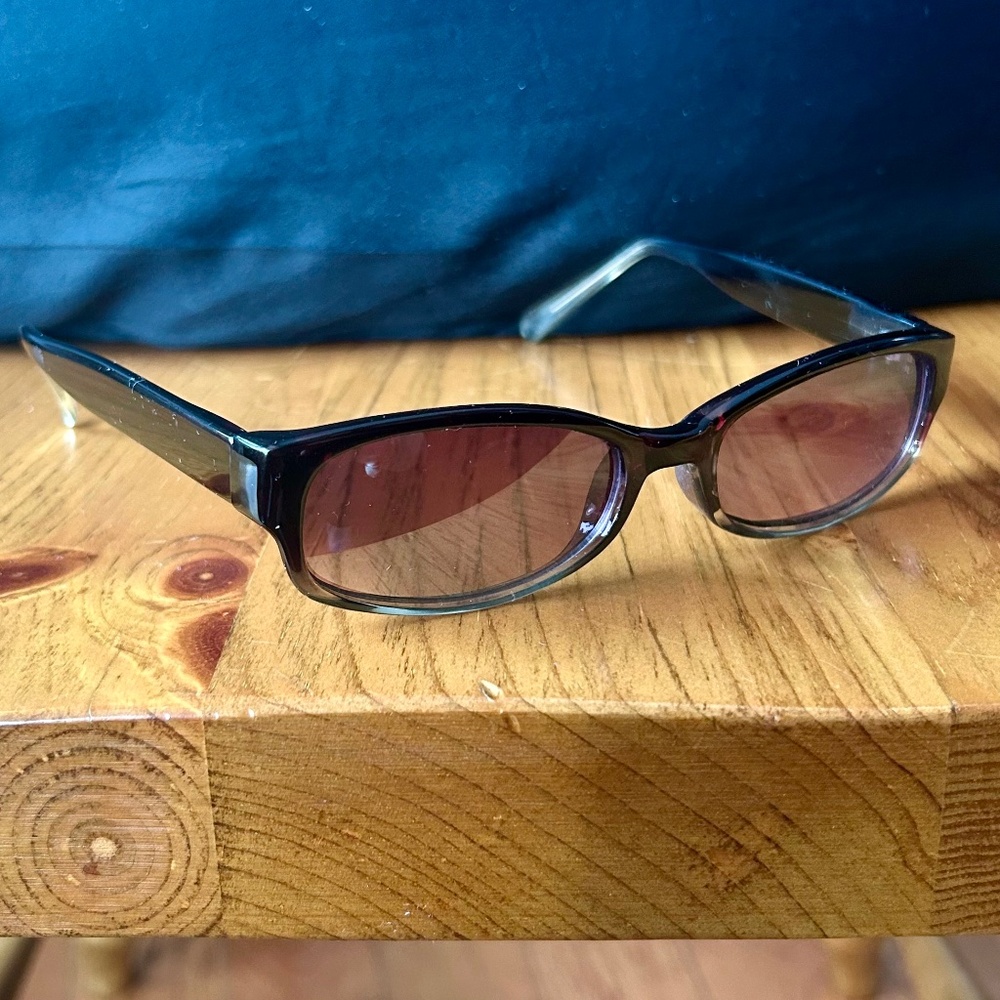 Vintage 90s Black Rectangular Acetate Framed Sunglasses with Ombré Arms